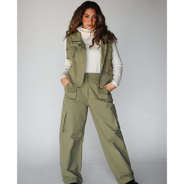 Olive waterproof vest co-ord set