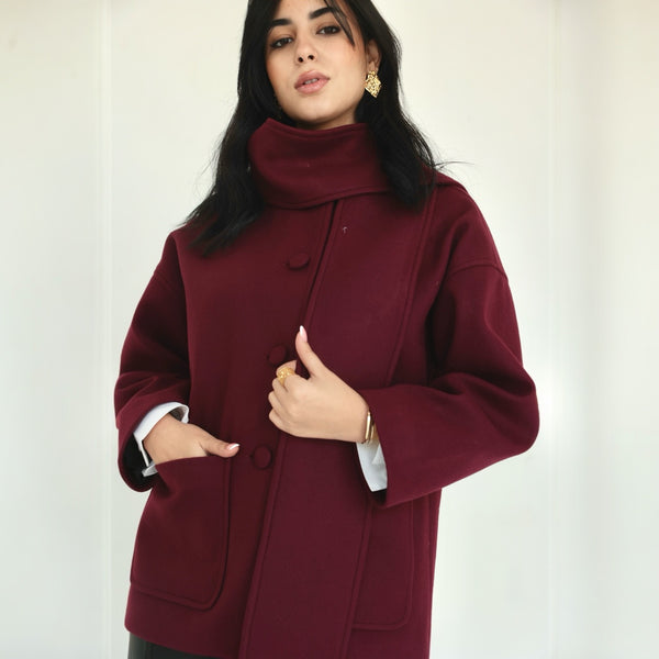 Burgundy scarf jacket