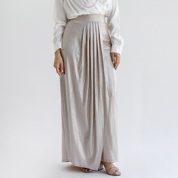 Pleated metallic drape skirt