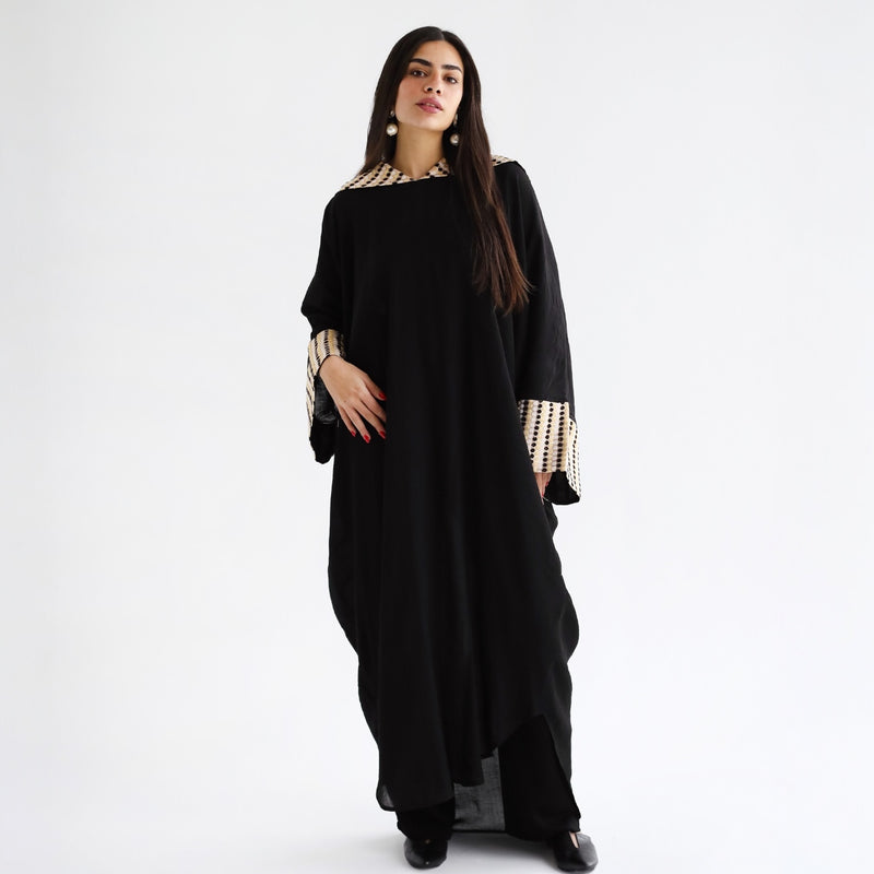 Black embroidered hooded kaftan