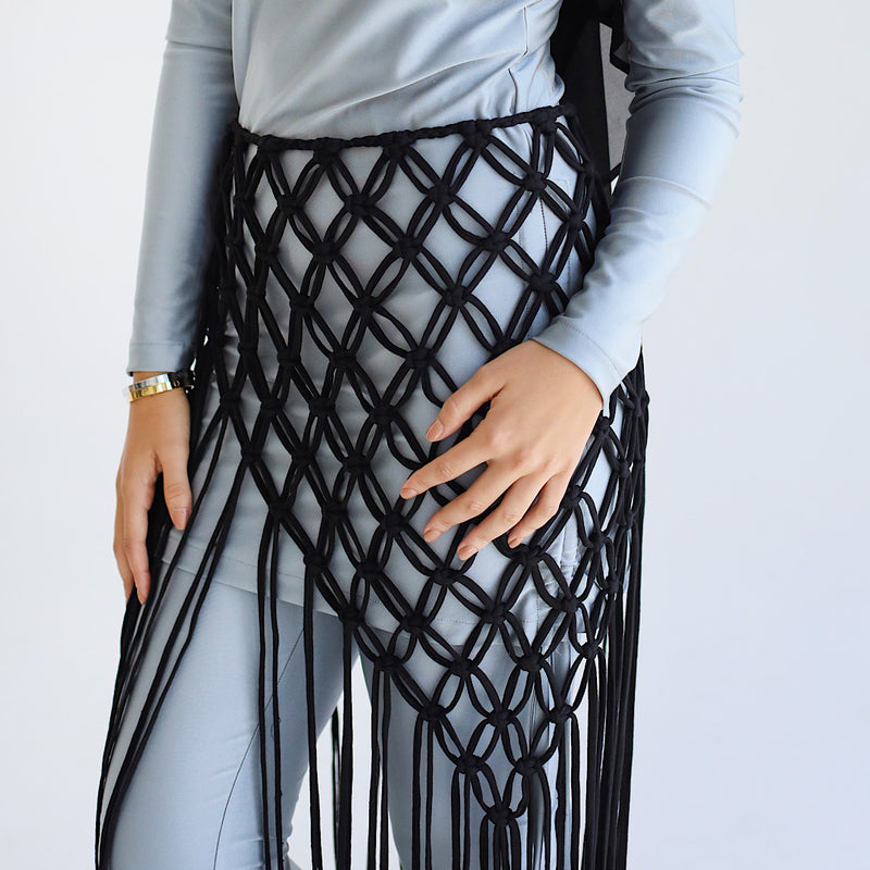 Black Open stitch wrap skirt