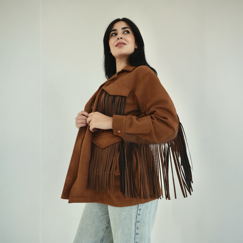 Camel fringed jacket