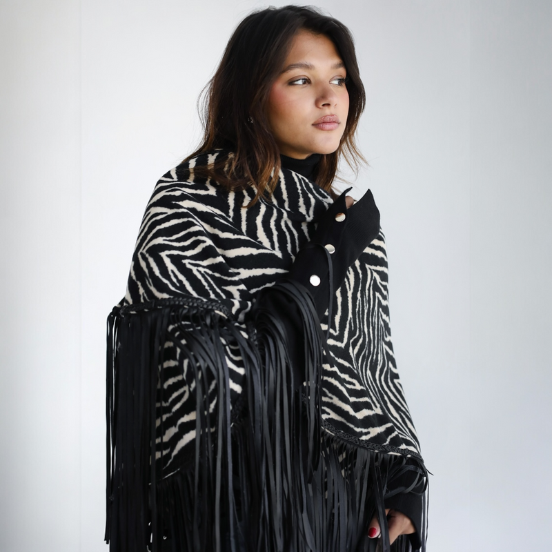 Fringed Zebra scarf poncho