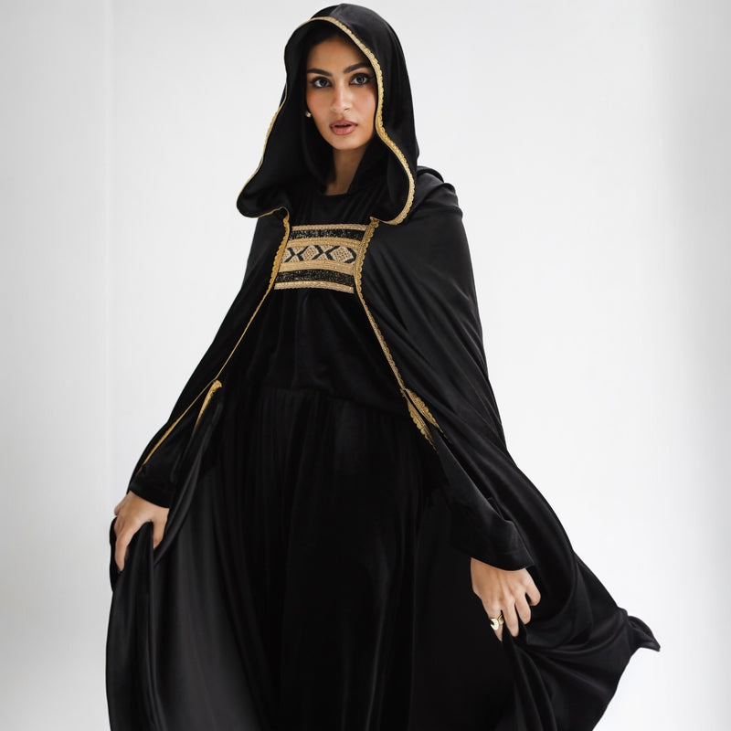 Royal black velvet cape kaftan