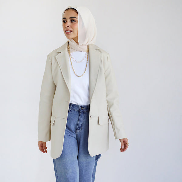 Beige leather blazer