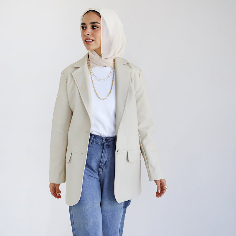 Beige leather blazer