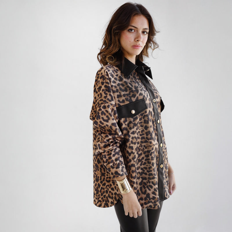 Suede leopard print shirt