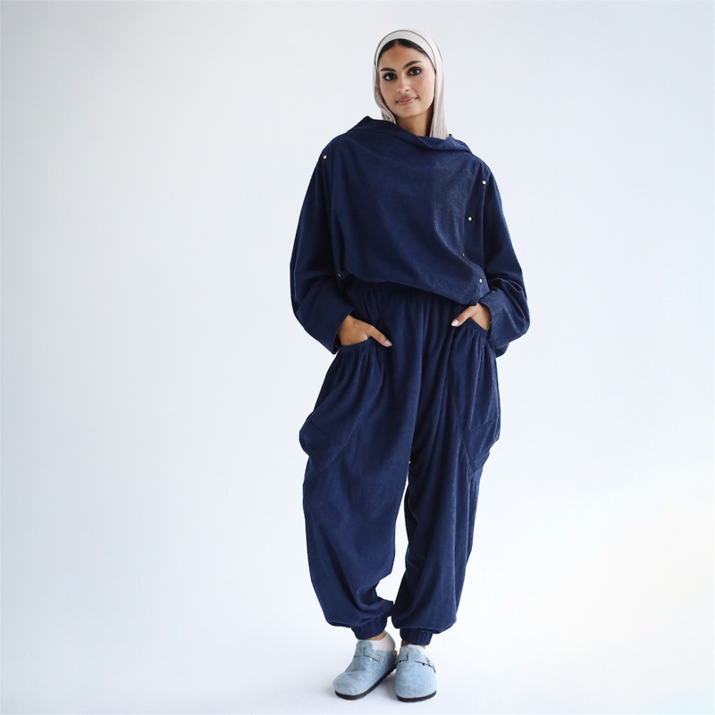 Dark blue draped matching set