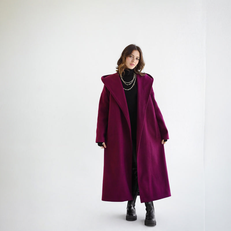 Shawl collar burgundy coat