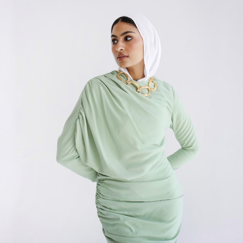 Light green draped dress