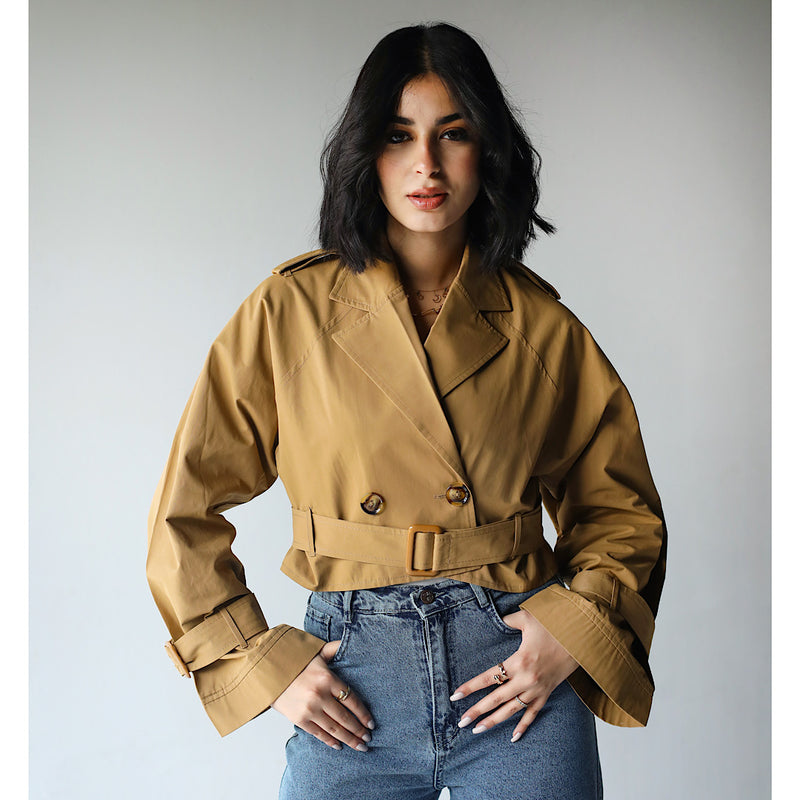 Short Sleeve Puff Sleeve Trench Oversized Short Trench Jacket