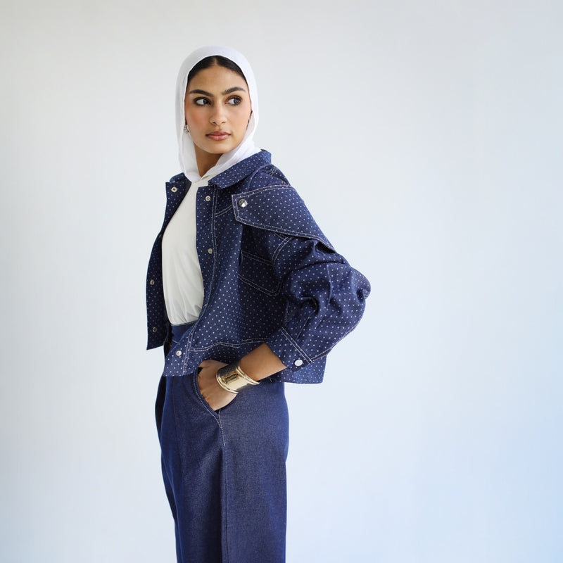 Polka dot denim jacket