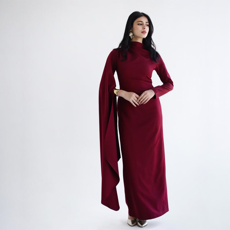 Burgundy wide sleeve dress