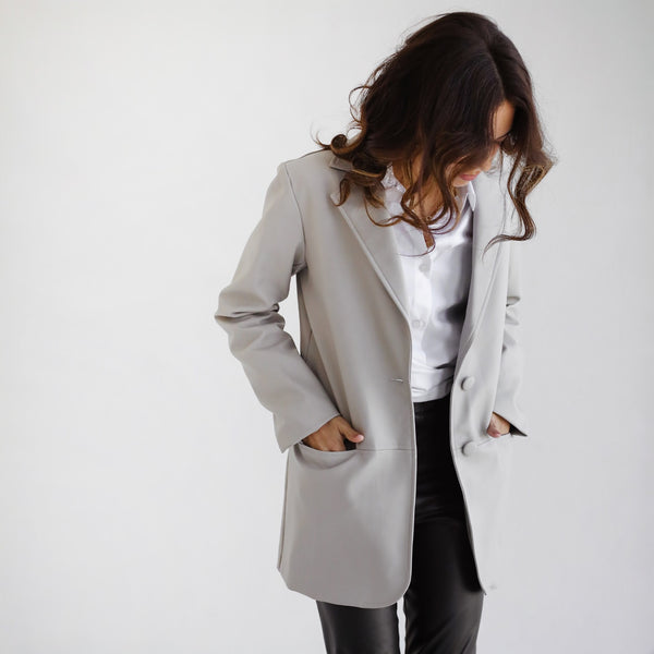 Grey leather blazer