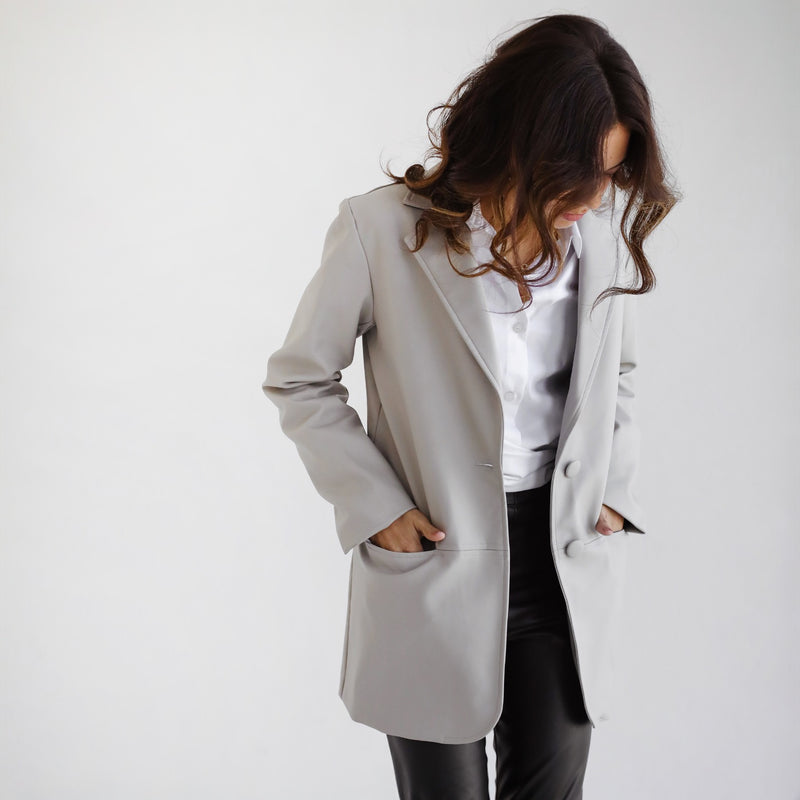 Grey leather blazer