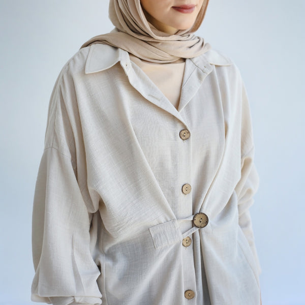 Linen blend front knot shirt