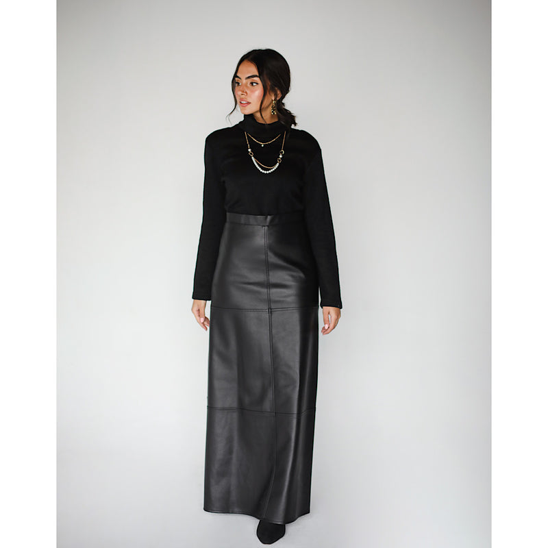 Black leather long skirt