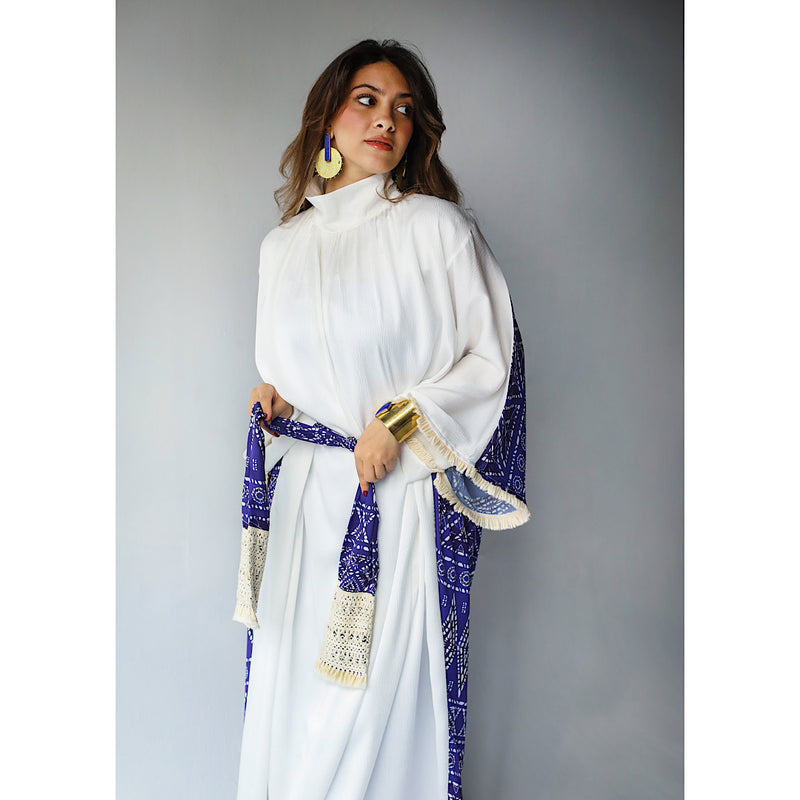 Off white & blue printed dress kaftan