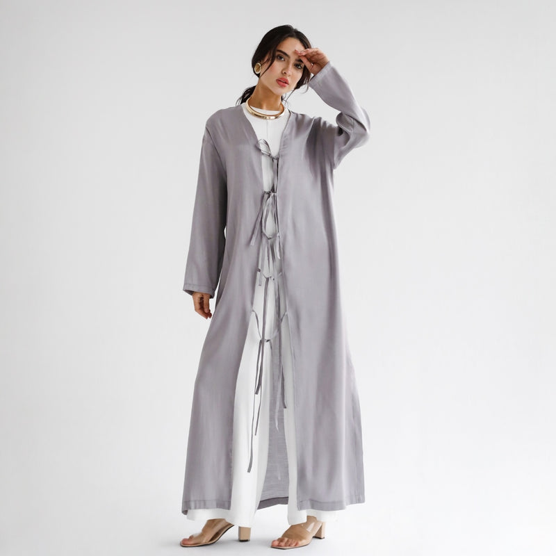 Tie up long kaftan cardigan