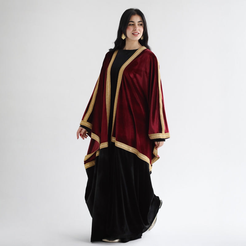 Burgundy velvet bisht kaftan