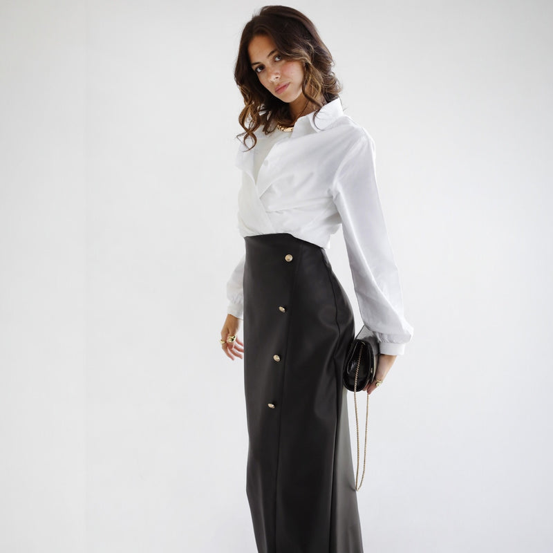 Black leather maxi skirt