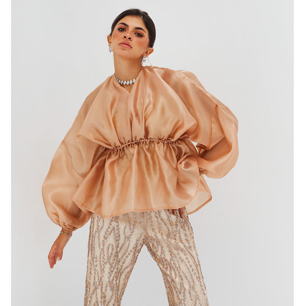 Gold organza double breasted blouse