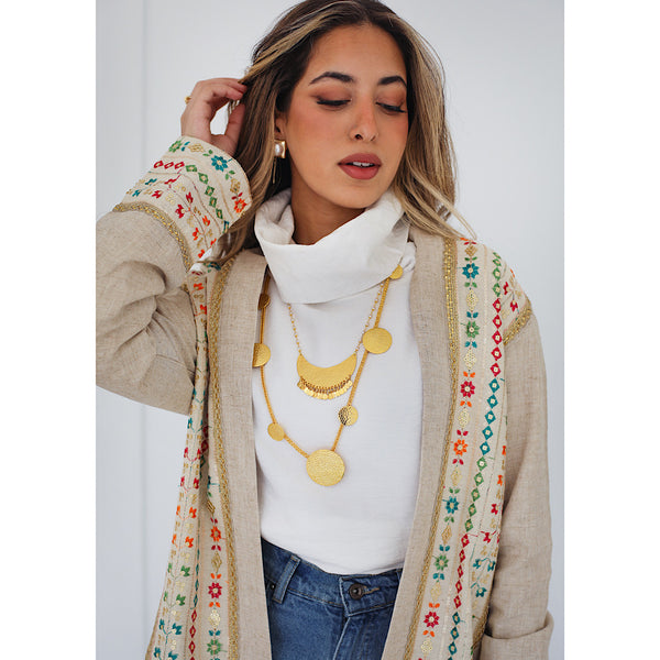 Beige embroidered cardigan