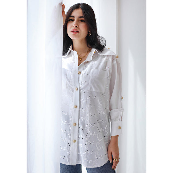Buttoned cutwork blouse