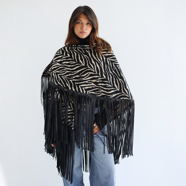 Fringed Zebra scarf poncho