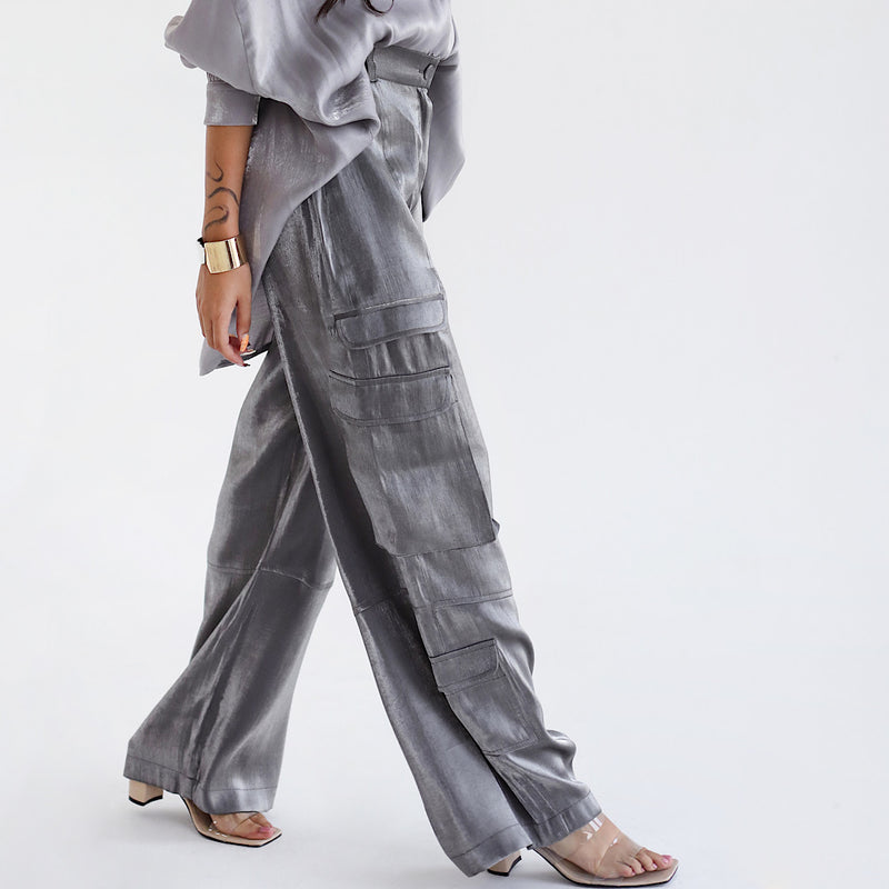 Side pocket shimmering pants