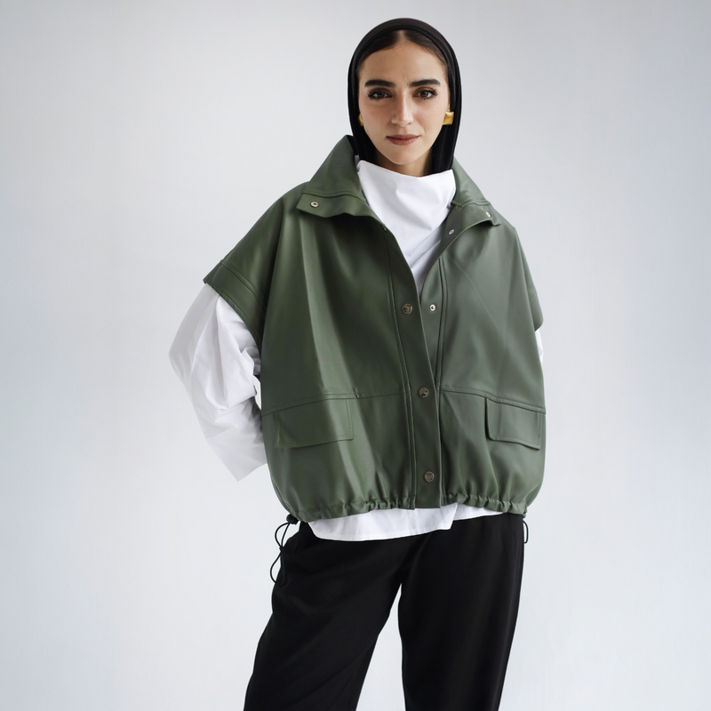 Olive leather cropped vest