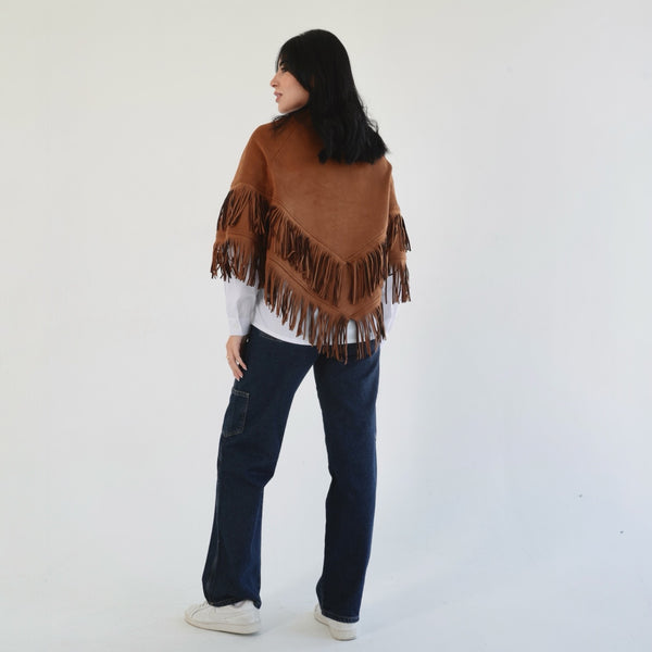 Camel fringes poncho