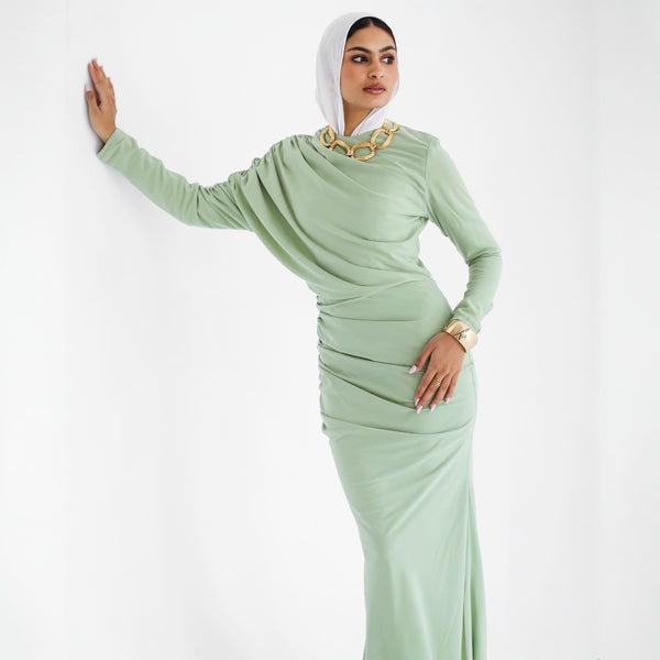 Light green draped dress