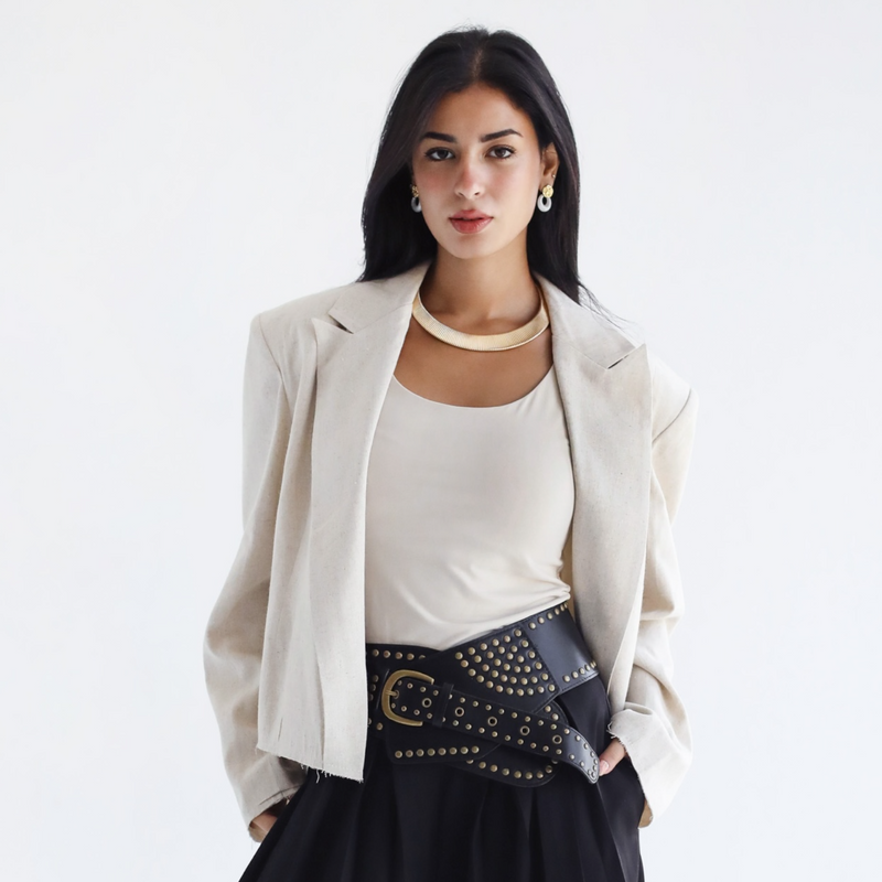 Dropped shoulder short linen blazer