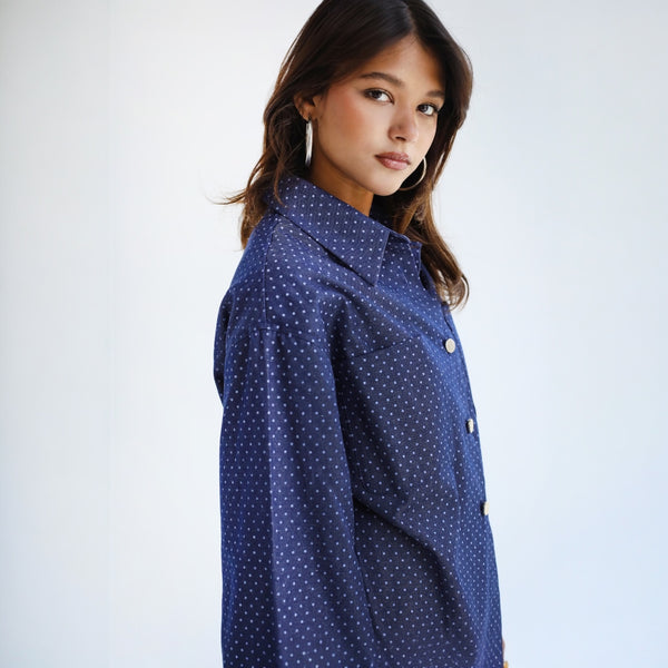 Dark blue polka dot shirt