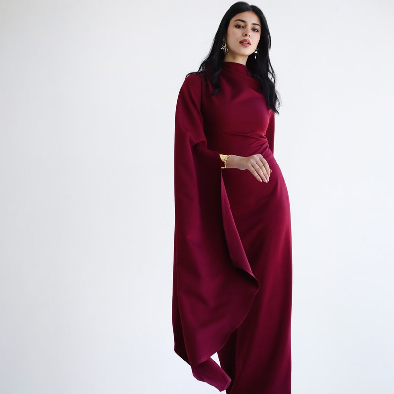 Burgundy wide sleeve dress