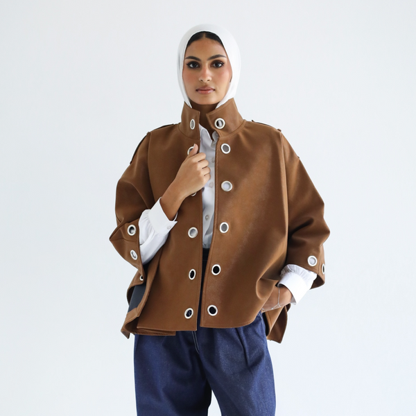 Camel metal rings poncho jacket