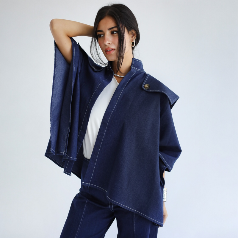 Oversized open front denim jacket
