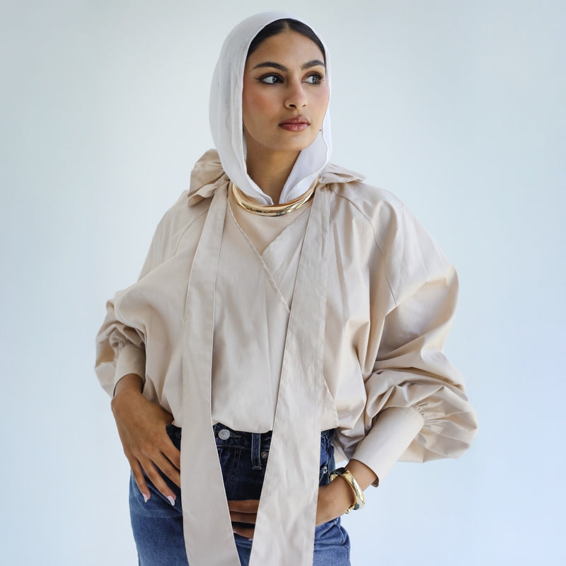 Ruffle collar poplin blouse