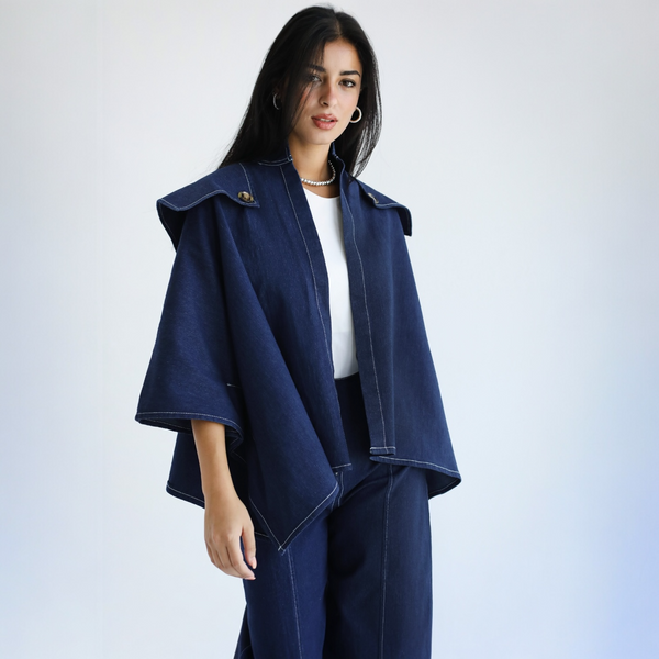 Oversized open front denim jacket