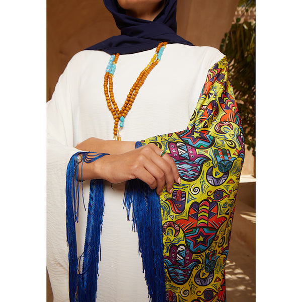 Printed blue tasseled kaftan