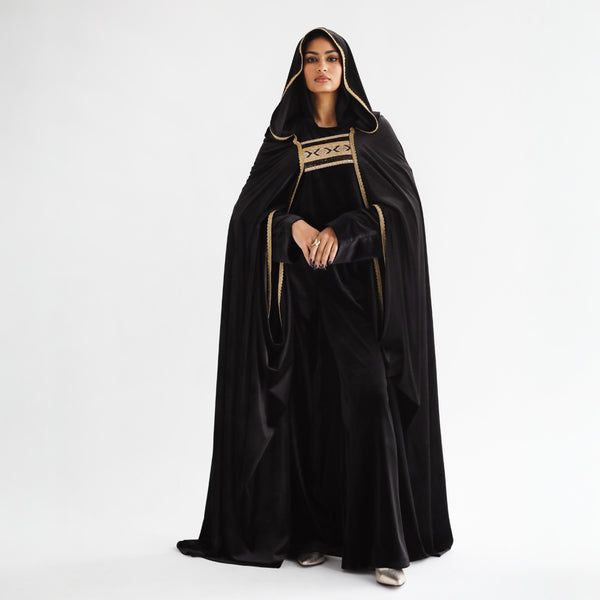 Royal black velvet cape kaftan