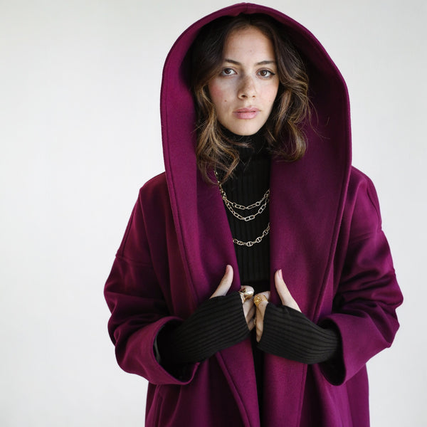 Shawl collar burgundy coat