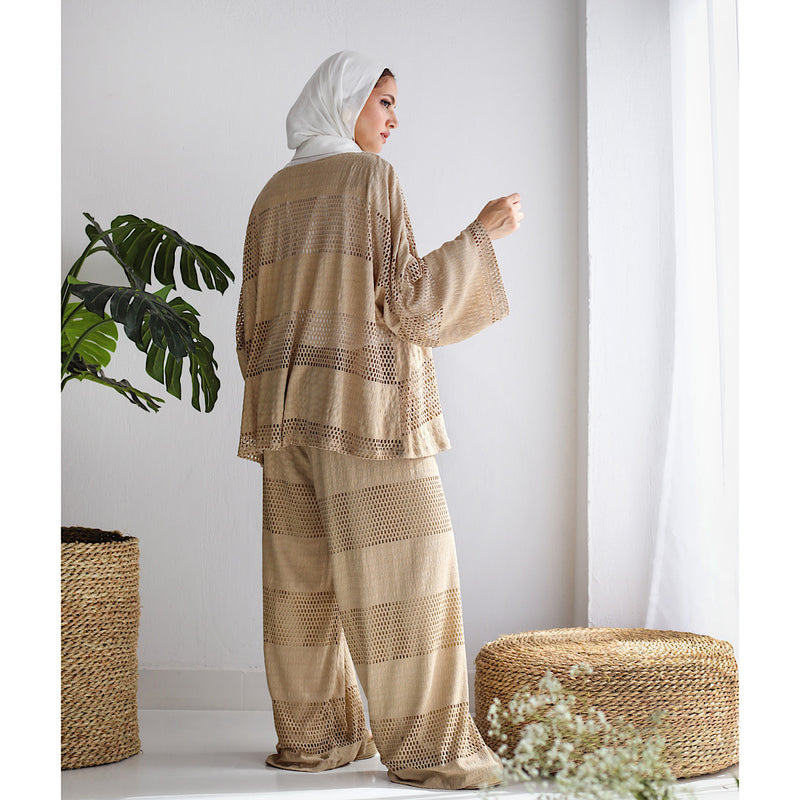 Open knit beige set