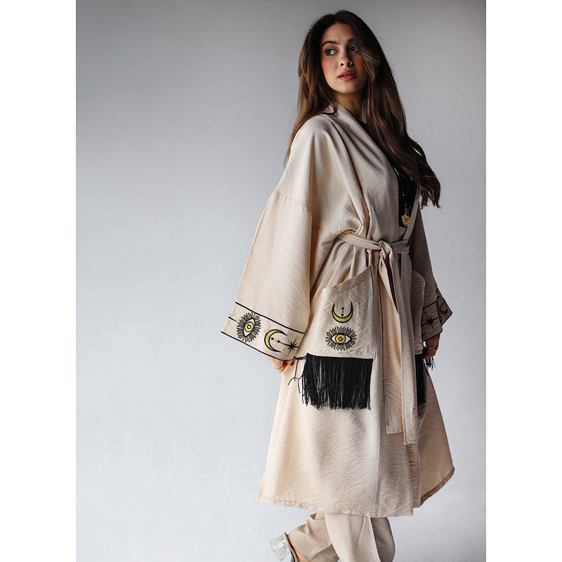 Tasseled pocket cardigan kaftan