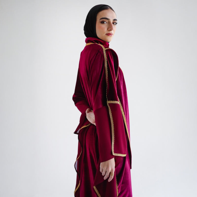 Tie neck velvet kaftan