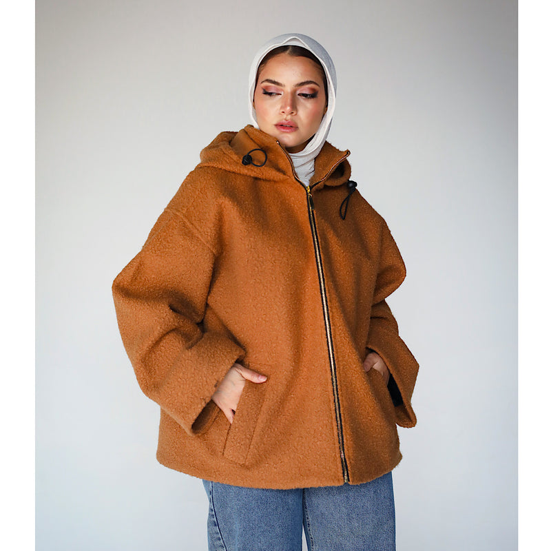 Faux wool hooded jacket