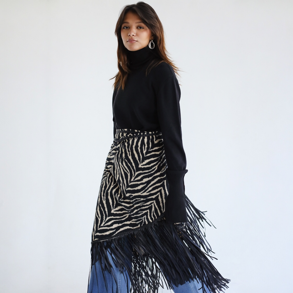Fringed Zebra scarf poncho