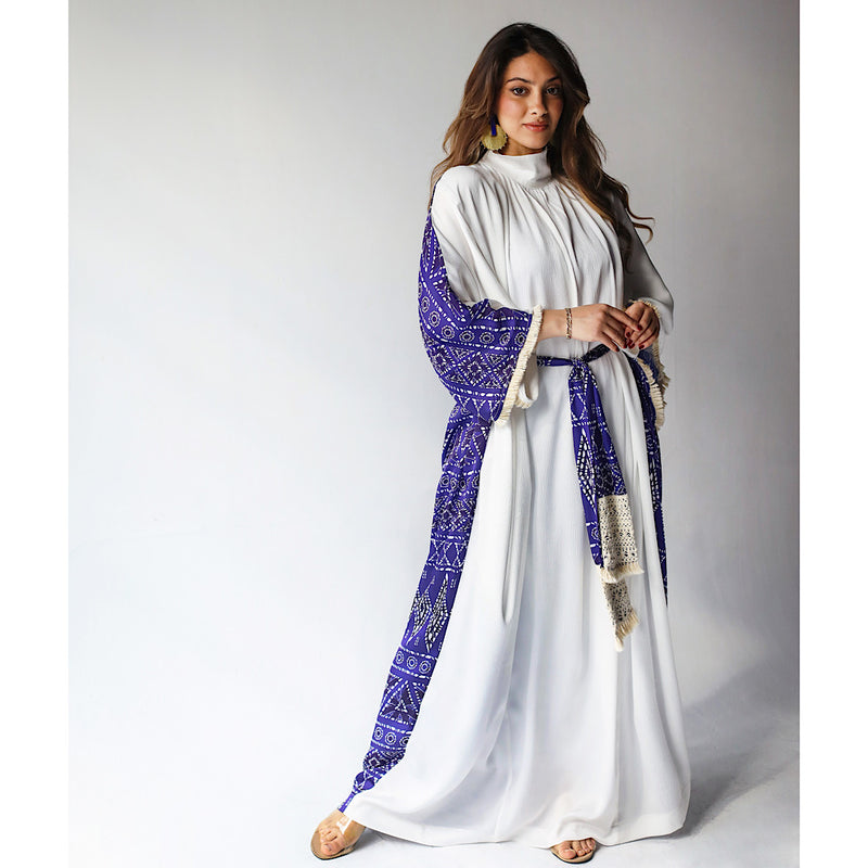 Off white & blue printed dress kaftan