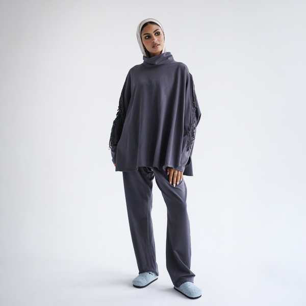 Turtle neck fringed set